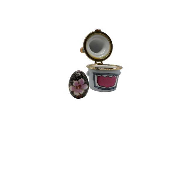 Porcelain Hinged Trinket Box Brut Champagne w Cloisonne Style Egg Trinket  - Picture 7 of 12